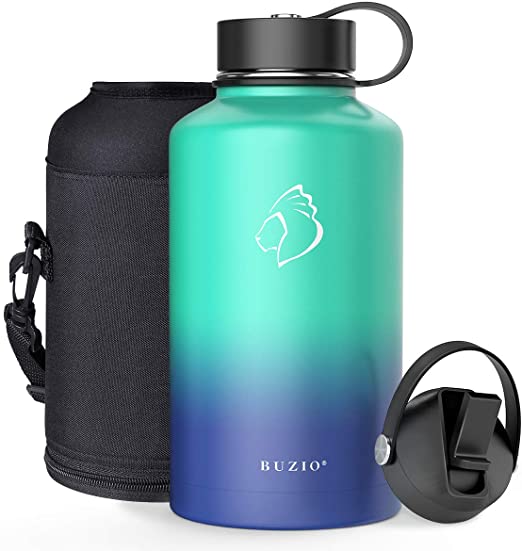 Spout Lid Cold for 48 Hrs Hot for 24 Hrs Double Vacuum Thermo Canteen Mug 40oz 64oz Stainless Steel Water Flask Jug BPA-Free Hand Lid and Carrying Pouch BUZIO Water Bottle with Straw lid